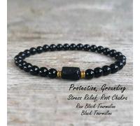 Shein 1 pieza Brazalete de turmalina negra natural de 6mm, Poderosa protección, Conexión a la tierra, Equilibrio emocional, Brazalete de cuentas para mujere