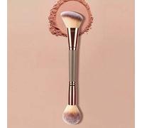 Shein 1 pieza Brocha de maquillaje de doble cabezal, brocha de contorno, brocha de rubor en forma de llama, súper delicada y antiadherente para polvos