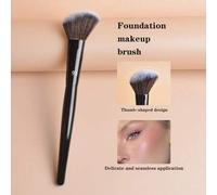 Shein 1 pieza Brocha profesional de maquillaje con ángulo, apta para líquidos, cremas y rubor, cerdas de nailon suaves y densas, mango de madera, sin fragan