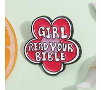Shein 1 pieza Broche de esmalte con niña leyendo la Biblia, insignia de metal con flor y fe religiosa de Jesús, accesorio de regalo para amigos cristianos