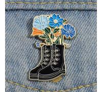 Shein 1 pieza Broche de esmalte duro con diseño de botas con flores bonitas, accesorio de joyería de moda en forma de zapato con planta, pasador de metal Ka