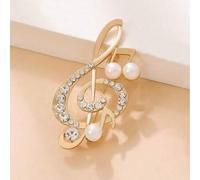 Shein 1 pieza Broche de nota musical de lujo minimalista retro con perla falsa, adecuado para uso diario de mujeres, traje, accesorio de vestido