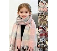 Shein 1 pieza Bufanda de cuadros de color macaron claro para niños - Bufanda gruesa de invierno para niñas, bufanda de felpa para combinar a diario