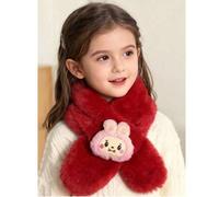 Shein 1 pieza Bufanda de cuello de niña de unicolor con conejo de peluche - Cuello calentador de bebé de felpa gruesa y cálida, bufanda de cuello suave y de