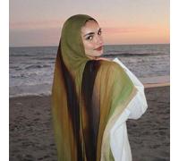 Shein 1 pieza Bufanda de mujer con estampado de rayas y degradado de estilo bohemio, modelo de hijab casual para la calle, versátil para uso diario, primave