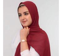Shein 1 pieza Bufanda de mujer de gasa llana con perlas sintéticas, bufanda larga casual árabe, pañuelo de cabeza de unicolor conservador, adecuado para usa