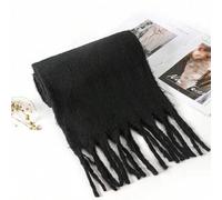 Shein 1 pieza Bufanda de punto a cuadros colorida para niños, cálida con flecos, unisex para otoño e invierno