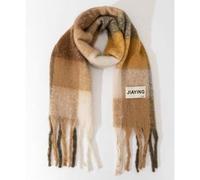 Shein 1 pieza Bufanda esponjosa a cuadros de colores para niños, calentador de cuello grueso con flecos para niñas, otoño/invierno