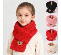 Shein 1 pieza Bufanda tejida para niños, cuello calentador ligero con diseño cruzado, bufanda casual de invierno con diseño de oso lindo para niños y niñas,