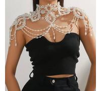 Shein 1 pieza Cadena corporal blanca de imitación de perlas puras hecha a mano para mujeres para bodas, fiestas, desfiles de moda, regalos, estilo de onda
