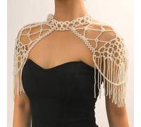 Shein 1 pieza Cadena corporal de perlas falsas blancas hecha a mano, accesorio de moda para bodas, fiestas, desfiles y regalos