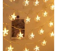 Shein 1 pieza Cadena de luces decorativas de 1.5/3/6M con estrellas y lunas, de alimentación por baterÃa para decoración interior de Ramadán, decoració
