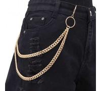 Shein 1 pieza Cadena de pantalón de metal de doble capa de moda, accesorio de pantalón minimalista versátil, adecuado para uso diario con jeans, gran regalo