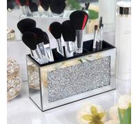 Shein 1 pieza Caja de almacenamiento de brochas de maquillaje con espejo, caja de almacenamiento de delineador de ojos de cristal con forma exquisita, con c