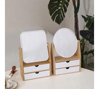 Shein 1 pieza Caja de almacenamiento de cosméticos multifuncional, espejo de maquillaje giratorio de 360° con aumento de 1X/5X, con cajón y caja de joyas, p