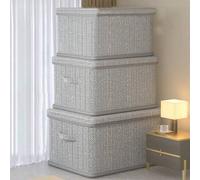 Shein 1 pieza Caja de almacenamiento de gran capacidad con patrón de espiga, cubo de tela no tejida minimalista, contenedor de almacenamiento de varios tama