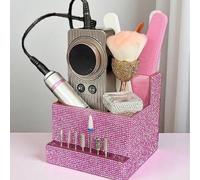 Shein 1 pieza Caja de almacenamiento de herramientas para uñas, de alta capacidad, material transparente con decoración de brillo, estilo lujoso y brillante