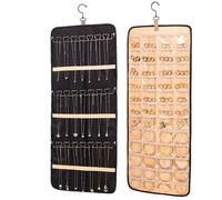 Shein 1 pieza Caja de almacenamiento de joyas colgante, soporte para collares, estante para aretes sin enredos, enrollador de joyas de viaje con bolsillos,