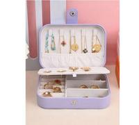 Shein 1 pieza Caja de almacenamiento de joyas multifuncional para viajes, organizador de joyas de cuero PU, soporte para cosméticos y maquillaje, caja de ex