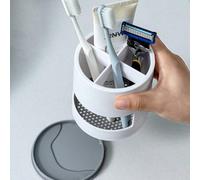 Shein 1 pieza Caja de almacenamiento multifuncional redonda con múltiples compartimentos para cepillos de dientes, estante de almacenamiento de pasta de die