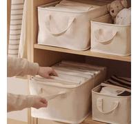 Shein 1 pieza Caja de almacenamiento plegable minimalista con asa, estilo Wabi-Sabi, caja de almacenamiento de gran capacidad para sundries, mantas, calceti