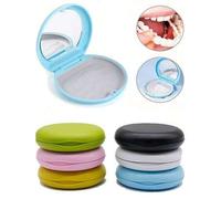 Shein 1 pieza Caja de almacenamiento portátil e invisible para alineadores/retenedores, estuche para aparatos de ortodoncia con espejo, contenedor desmontab