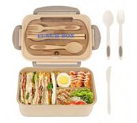 Shein 1 pieza Caja de almuerzo de 42 onzas, caja de plástico para la escuela con tenedor, cuchara y palillos, contenedores para estudiantes, hombres y mujer