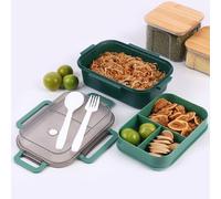 Shein 1 pieza Caja de almuerzo de doble capa sellada para oficina, se puede calentar en microondas, caja de almuerzo para estudiantes, color verde oscuro, r