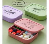 Shein 1 pieza Caja de almuerzo de silicona personalizada con patrón de nombre, caja de almuerzo de silicona personalizable con 3 compartimentos, cubiertos p