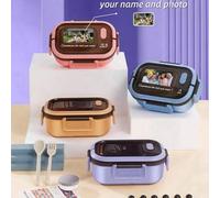 Shein 1 pieza Caja de almuerzo personalizada de 250*170*90mm con 3 compartimentos, material de PP, apta para microondas, con tapa de silicona rectangular, c