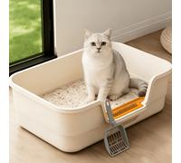 Shein 1 pieza Caja de arena para gatos con entrada lateral, gran capacidad, diseño semi-cerrado, anti-derrame, de alta calidad y fácil de limpiar, estilo mi