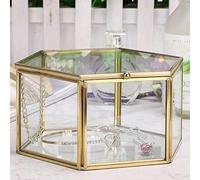 Shein 1 pieza Caja de exhibición de joyería de vidrio hexagonal de lujo - Cajas decorativas para almacenamiento y organización - Marco de latón, regalo de b