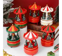 Shein 1 pieza Caja de música de árbol de Navidad con partes de plástico + madera + metal giratorias, carrusel de árbol de Navidad mecánico clásico de 8 nota