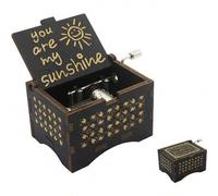 Shein 1 pieza Caja de música de madera con la canción "Eres mi sol", mini caja de música retro ligera y linda de color negro, adecuada para cumpleaños, aniv