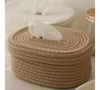 Shein 1 pieza Caja de pañuelos de cuerda, caja de almacenamiento ovalada para toallitas húmedas/máscaras, adecuada para dormitorio, sala de estar, comedor,