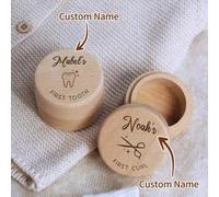 Shein 1 pieza Caja de recuerdo personalizada para el primer diente y rizo del bebé, decoración tallada en madera para el crecimiento del niño, regalo de bau