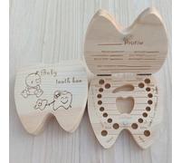 Shein 1 pieza Caja de recuerdos de madera para bebé niño con diseño del alfabeto en inglés, para almacenar dientes, cabello y cordón umbilical, caja de recu