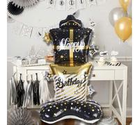 Shein 1 pieza Caja de regalo de cumpleaños de dos capas negra y dorada, de vuelta a la escuela, Día de San Valentín