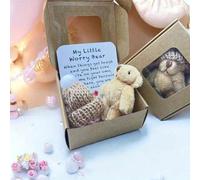 Shein 1 pieza Caja de regalo en miniatura de Mi pequeño osito de la preocupación con tarjeta de aliento - Recuerdo de abrazo de osito de bolsillo, regalo pa