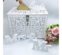 Shein 1 pieza Caja de tarjetas de madera simple con cerradura, adecuada para bodas, baby showers, cumpleaños, graduaciones, regreso a la escuela, Día de San