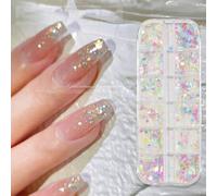 Shein 1 pieza Caja larga de 12 compartimentos con lentejuelas rosas brillantes de fantasía de sirena, juego de lentejuelas para manualidades de joyería/ [Ju