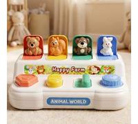 Shein 1 pieza Caja mecánica de juego de esconder y buscar con animales lindos, juguete de aprendizaje temprano para bebés con botón pop-up, empujar y tirar,