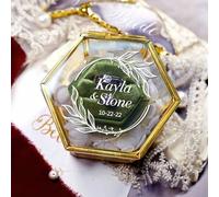 Shein 1 pieza Caja personalizada de anillo de boda de cristal hexagonal, soporte de anillo de compromiso personalizado para propuesta de matrimonio, regalo