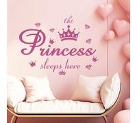 Shein 1 pieza Calcomanía de pared con rhinestone en forma de corona Príncipe Princesa Aquí se duerme Pegatinas de pared removibles Palabras de arte mural DI