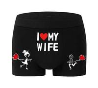 Shein 1 pieza Calzoncillos de hombre impresos con "Amo a mi esposa" y una escena romántica de su primer encuentro. Tela suave y transpirable, regalo sorpres