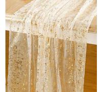 Shein 1 pieza Camino de mesa brillante dorado transparente, gasa dorada rota, mantel rectangular brillante de poliéster, decoración para fiesta de cumpleaño