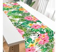 Shein 1 Pieza Camino de mesa, Camino de mesa estilo hawaiano de verano, Plantas tropicales Bandera de Puerto Rico, Para interior, cocina, aniversario, decor