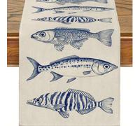 Shein 1 pieza Camino de mesa con diseño de peces, estilo moderno, decoración diaria para el hogar y la cocina, sencillo y elegante, adecuado para la decorac