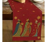 Shein 1 pieza Camino de mesa con patrón del Día de los Reyes Magos, Camino de mesa tipo lino para el Día de los Reyes Magos, 1 pieza Camino de mesa, 4 pieza