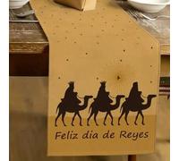 Shein 1 pieza Camino de mesa con patrón del Día de los Reyes Magos, Camino de mesa tipo lino para el Día de los Reyes Magos, 1 pieza Camino de mesa, 4 pieza